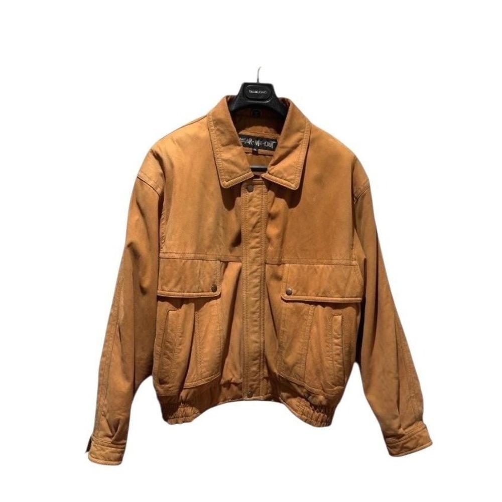 Vtg Wear Me Out Mens Nubuck Suede Leather Bomber Jacket Tan XL Streetwear 80s‎